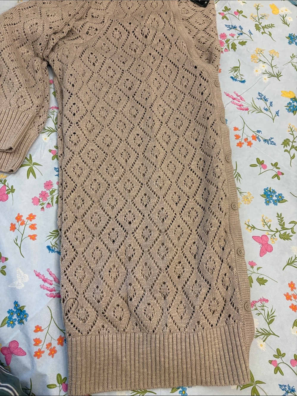 Torrid Taupe Gray Duster Length Openwork Diamond-Knit Cardigan NWT Size 4 - Picture 6 of 6